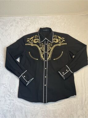 Daupanzees Men's Long Sleeve Embroidered Western Shirt Size Medium